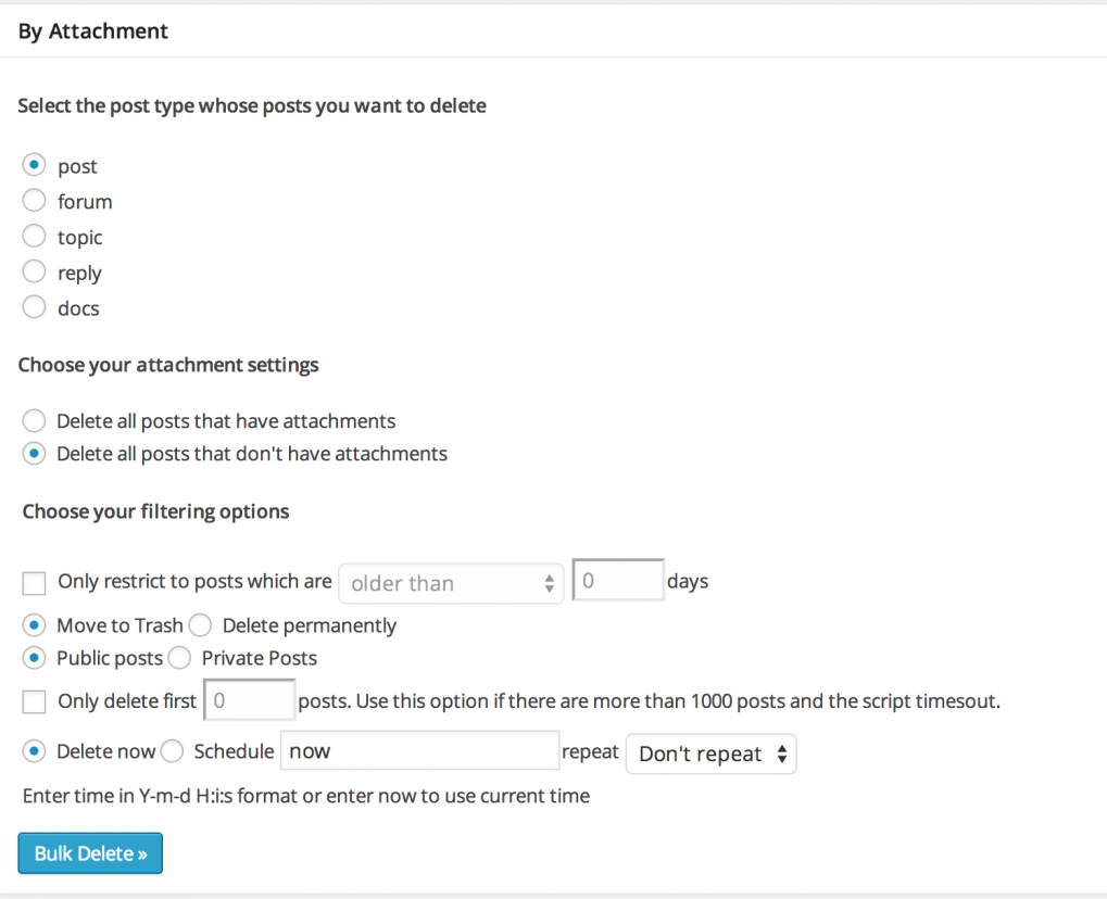 Bulk Delete Posts by Attachment Bulk WP
